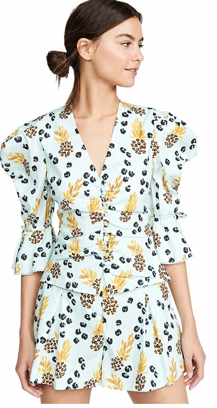 Jonathan Simkhai Pineapple Leopard Print Ruched Top And Shorts Set